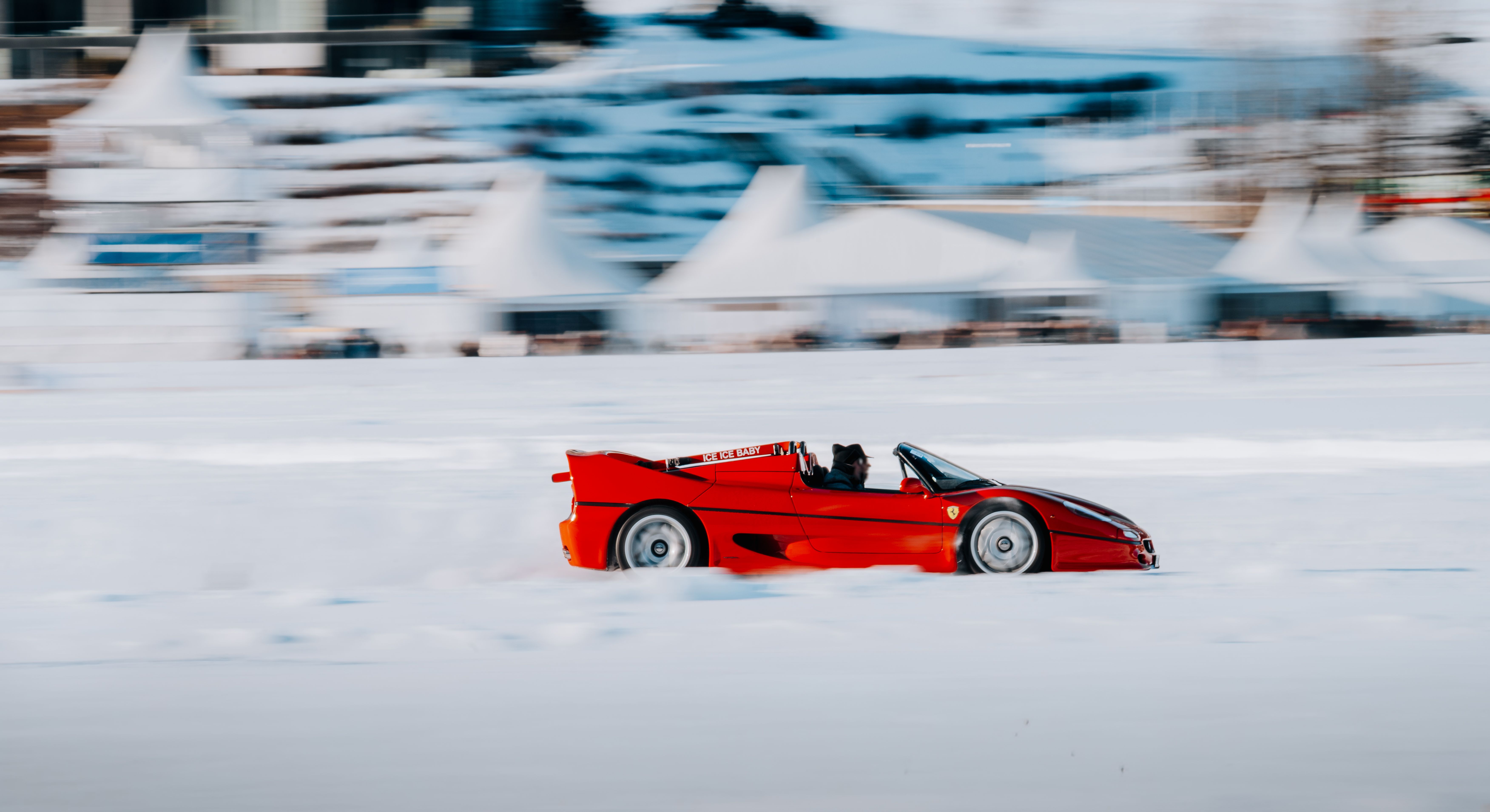 Vintage racing car on ice, St. Moritz