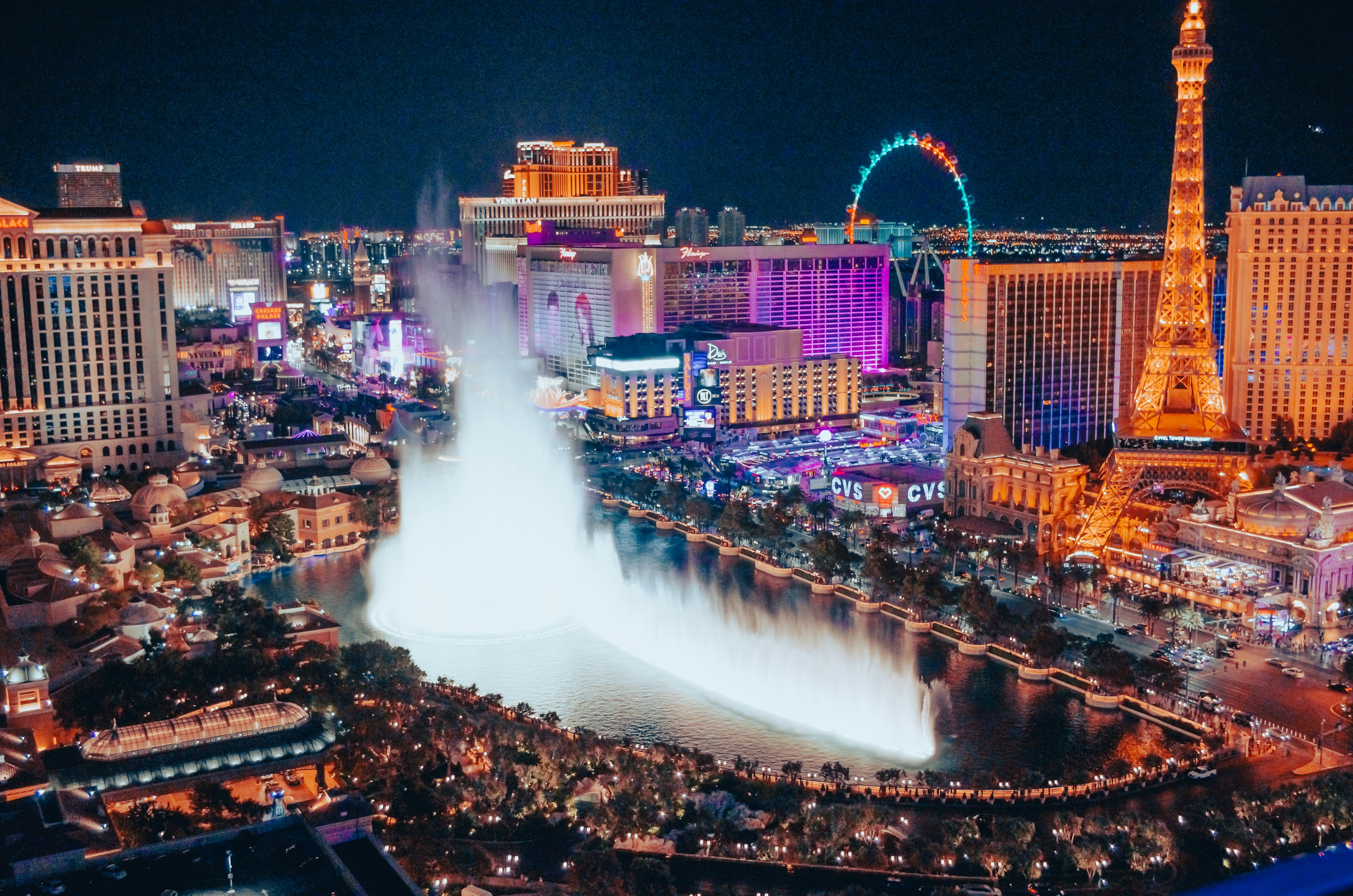 Las Vegas at night, aerial