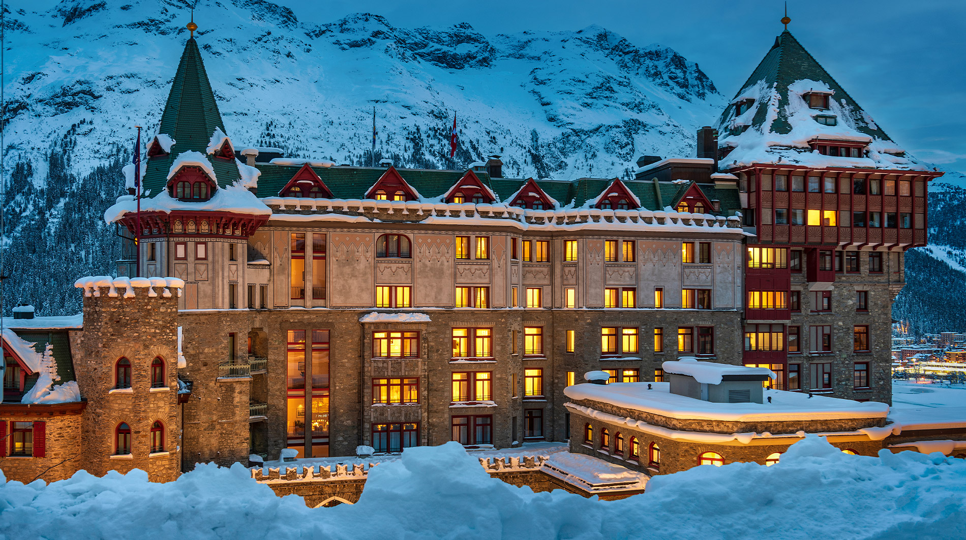 Badrutt's Palace winter exterior, St. Moritz
