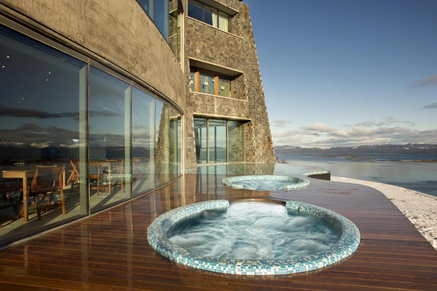 Two hot tubs overlooking Martial Range and channel